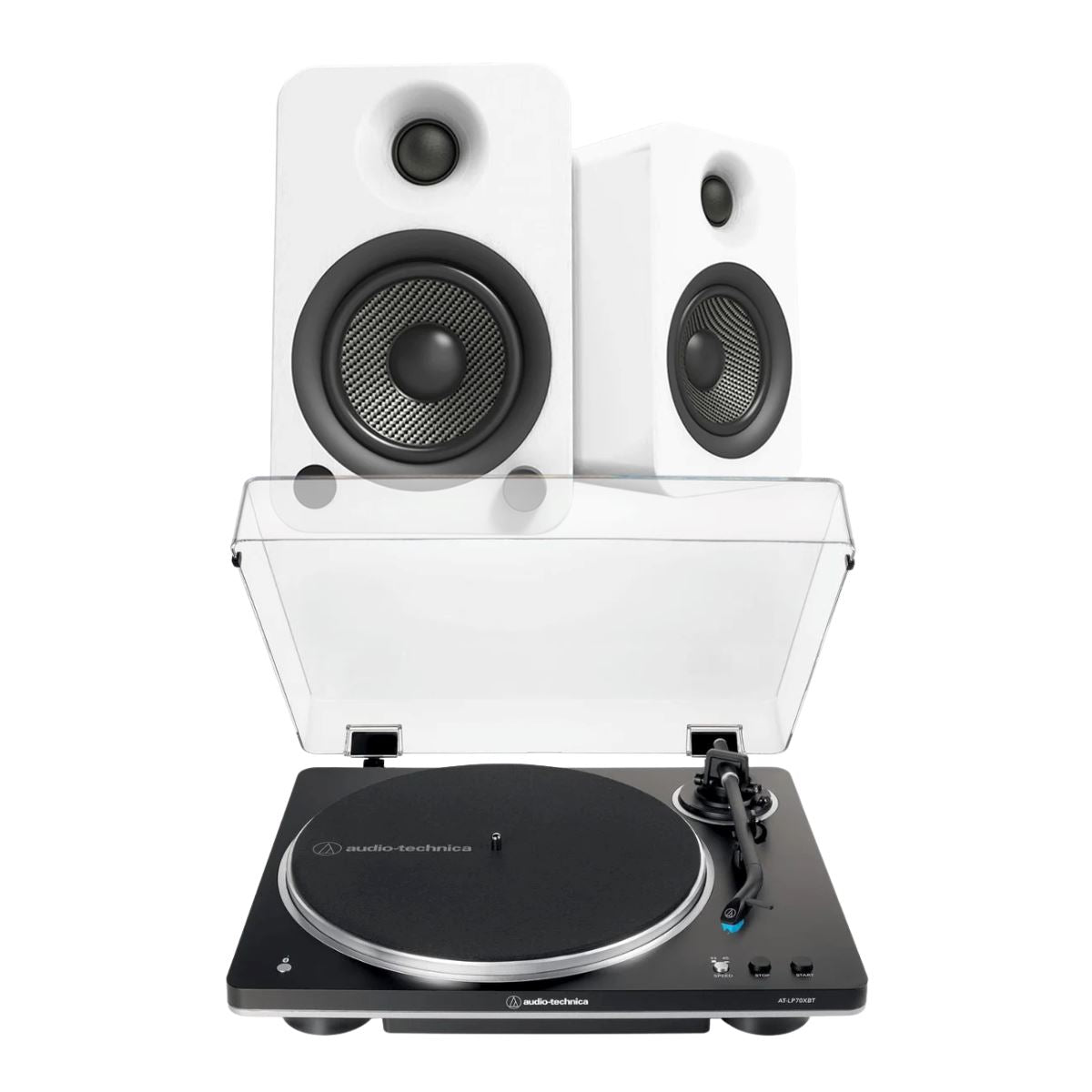 Audio-Technica AT-LP70XBT Automatic Turntable + Kanto Audio YU4 4" Active Bluetooth Speakers - K&B Audio