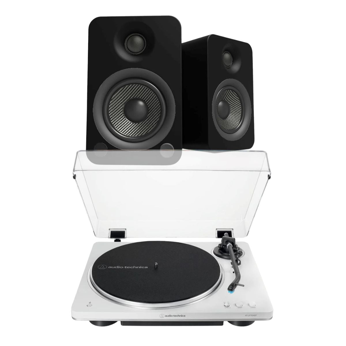 Audio-Technica AT-LP70XBT Automatic Turntable + Kanto Audio YU4 4" Active Bluetooth Speakers - K&B Audio