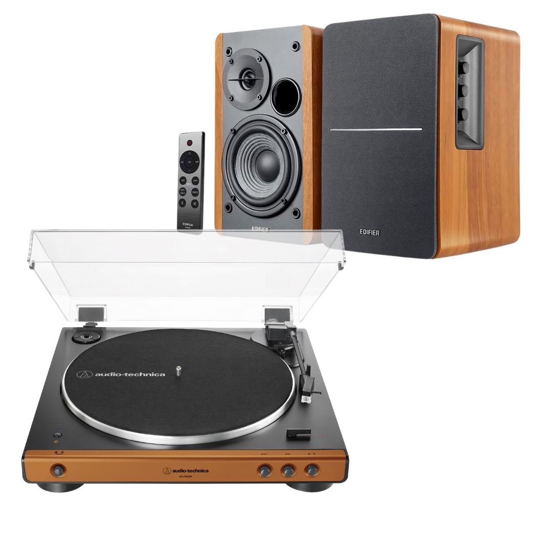 Audio-Technica LP60XBT + R1280DBs Turntable with Bluetooth Speakers -  Bronze Limited Edition - Wood