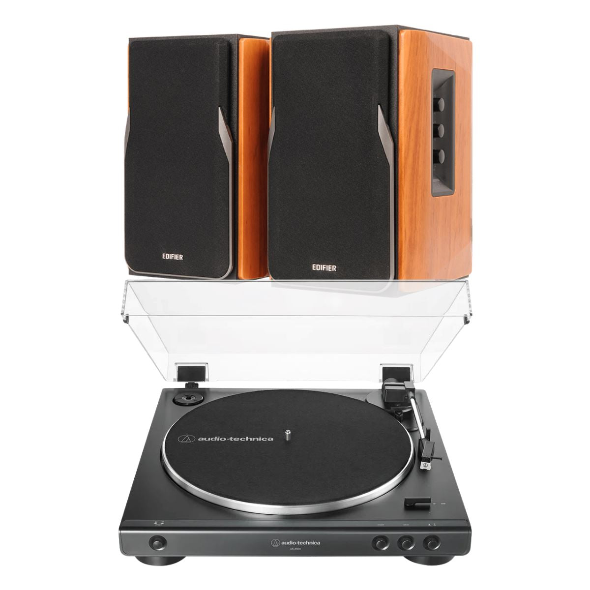 Audio-Technica LP60X Automatic Turntable + Edifier R1380DB Active Bluetooth Bookshelf Speakers - K&B Audio