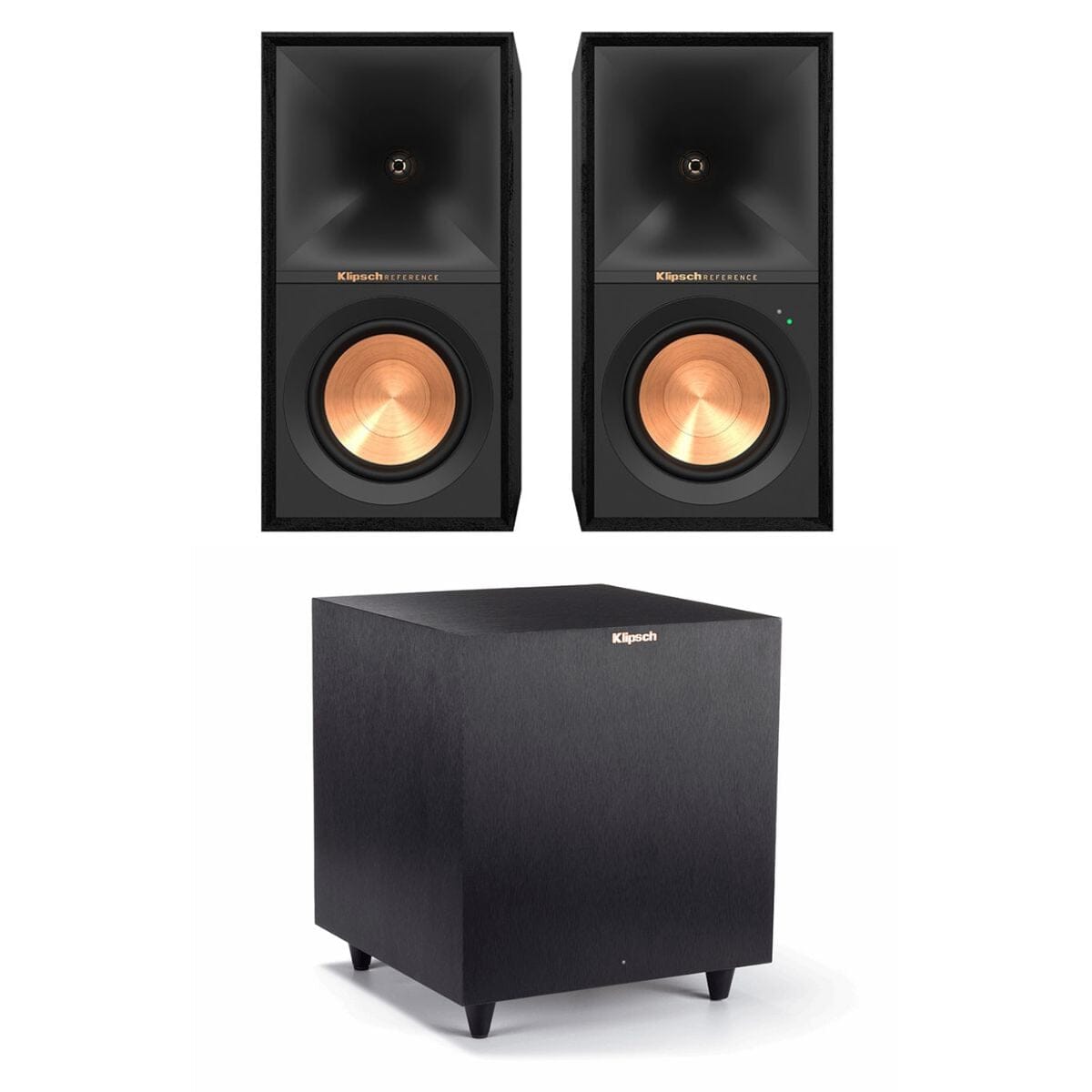 Klipsch R-50PM Active Bookshelf Speakers + R-8SW Subwoofer - K&B Audio