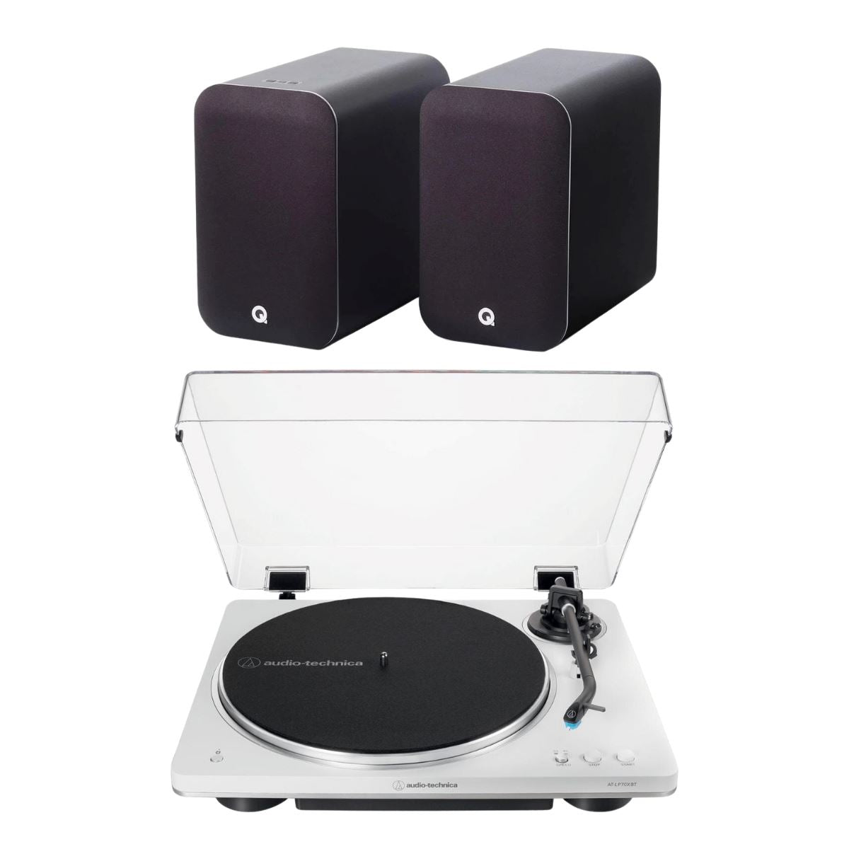 Q Acoustics M20 Active Bluetooth Speakers + Audio-Technica AT-LP70XBT Automatic Wireless Turntable - K&B Audio