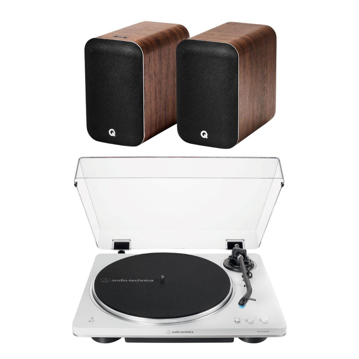 Q Acoustics M20 Active Bluetooth Speakers + Audio-Technica AT-LP70XBT Automatic Wireless Turntable - K&B Audio