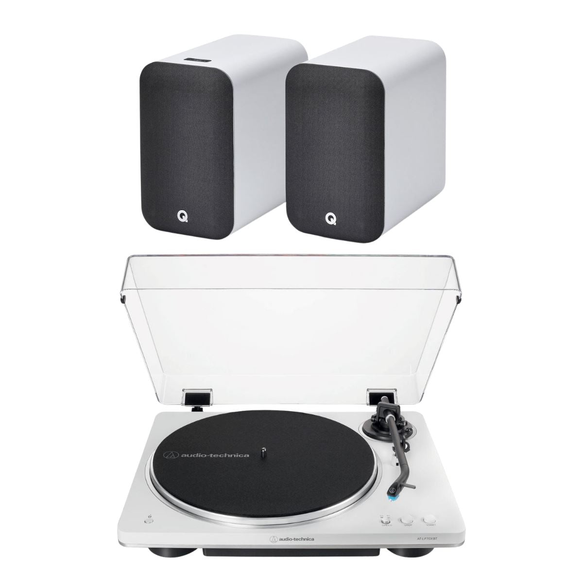 Q Acoustics M20 Active Bluetooth Speakers + Audio-Technica AT-LP70XBT Automatic Wireless Turntable - K&B Audio