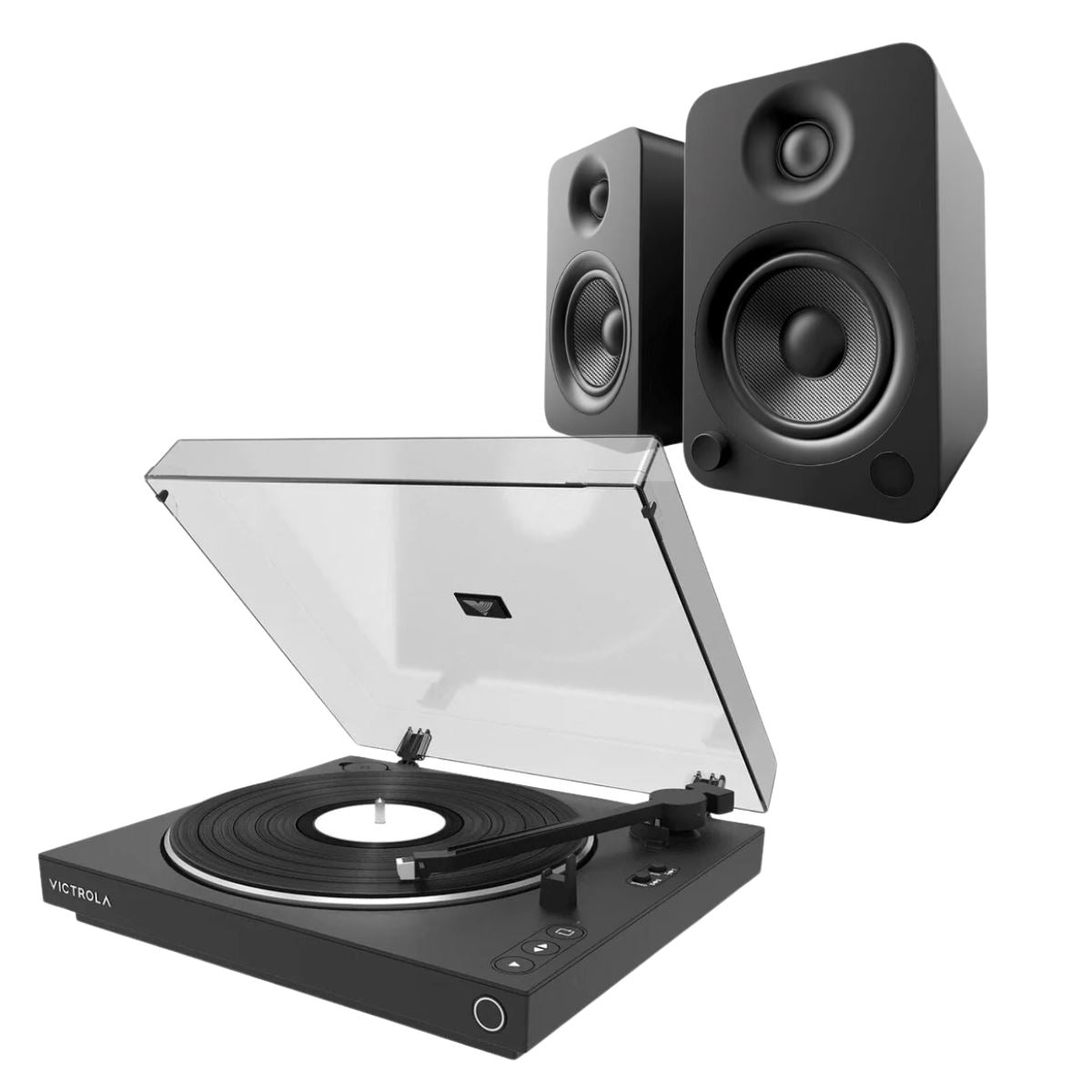 Victrola Automatic Bluetooth Turntable + Kanto Audio YU 4" Active Bookshelf Speakers - K&B Audio