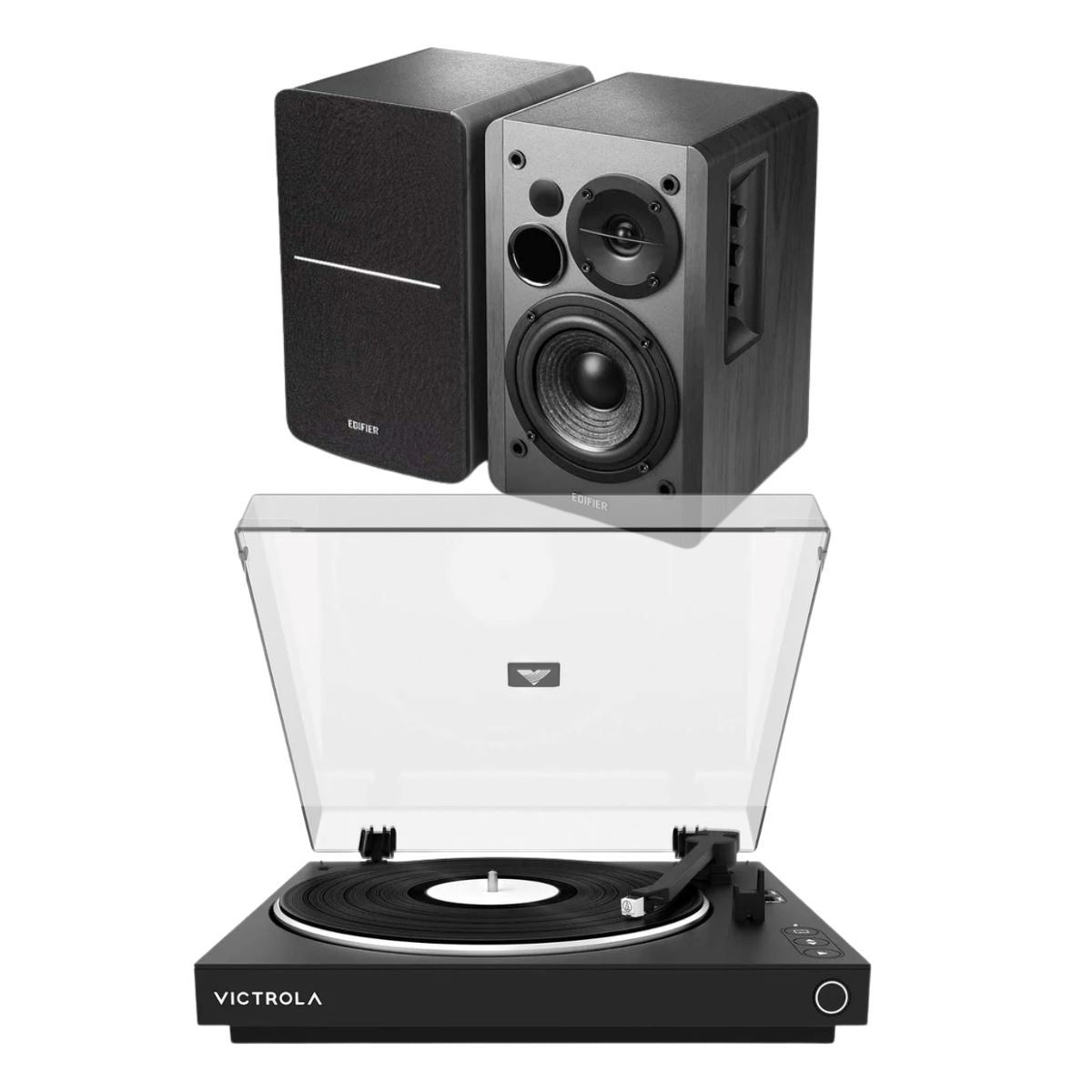 Victrola Automatic Turntable + Edifier R1280DBs Active Bluetooth Speakers - K&B Audio