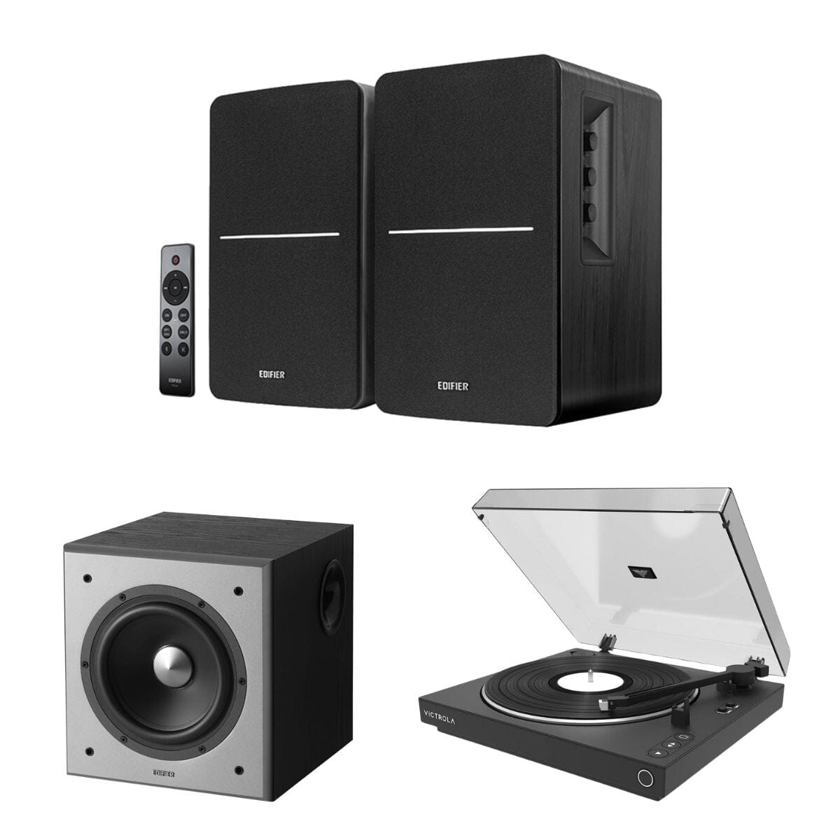 Victrola Automatic Turntable + Edifier R1280DBs Active Bluetooth Speakers - K&B Audio