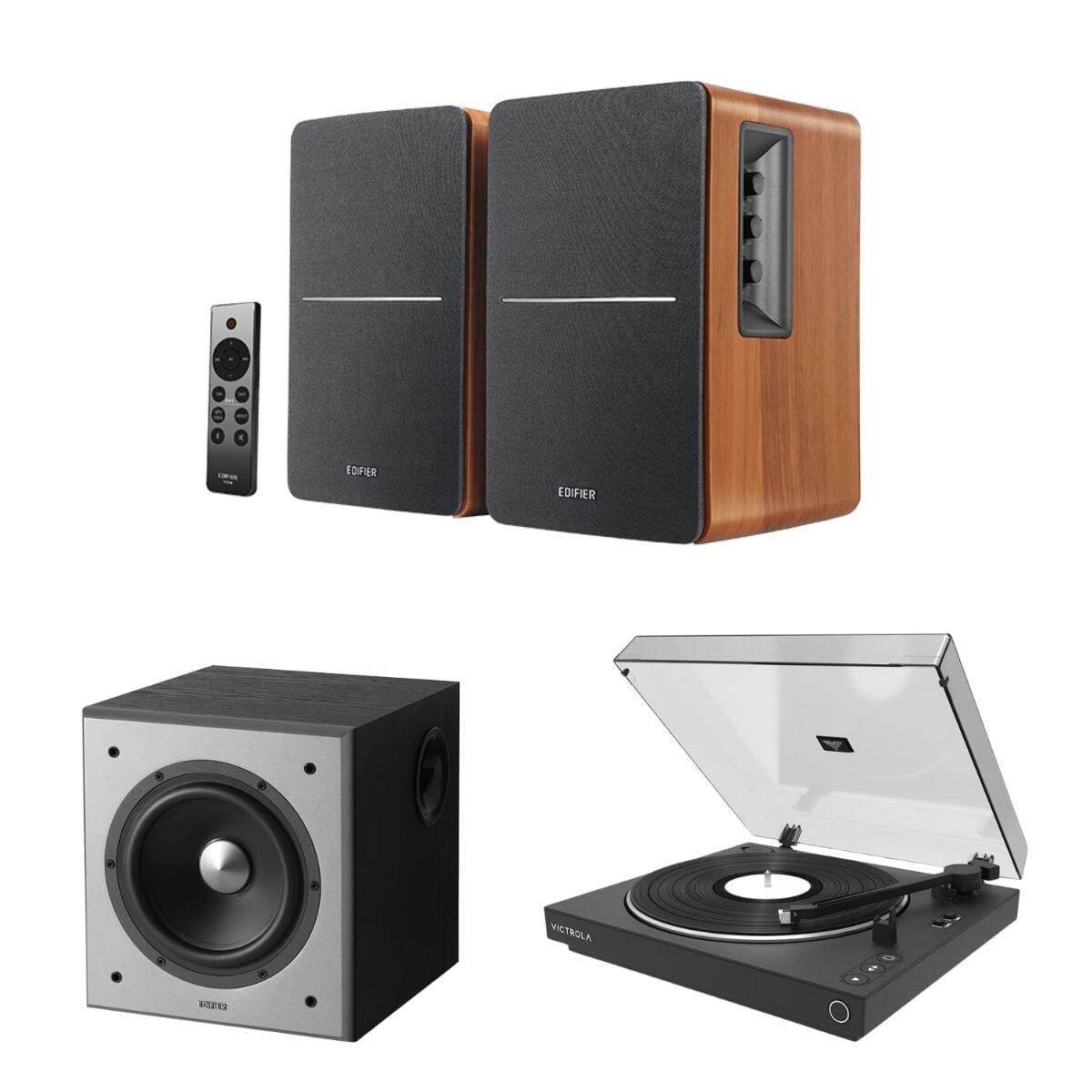 Victrola Automatic Turntable + Edifier R1280DBs Active Bluetooth Speakers - K&B Audio