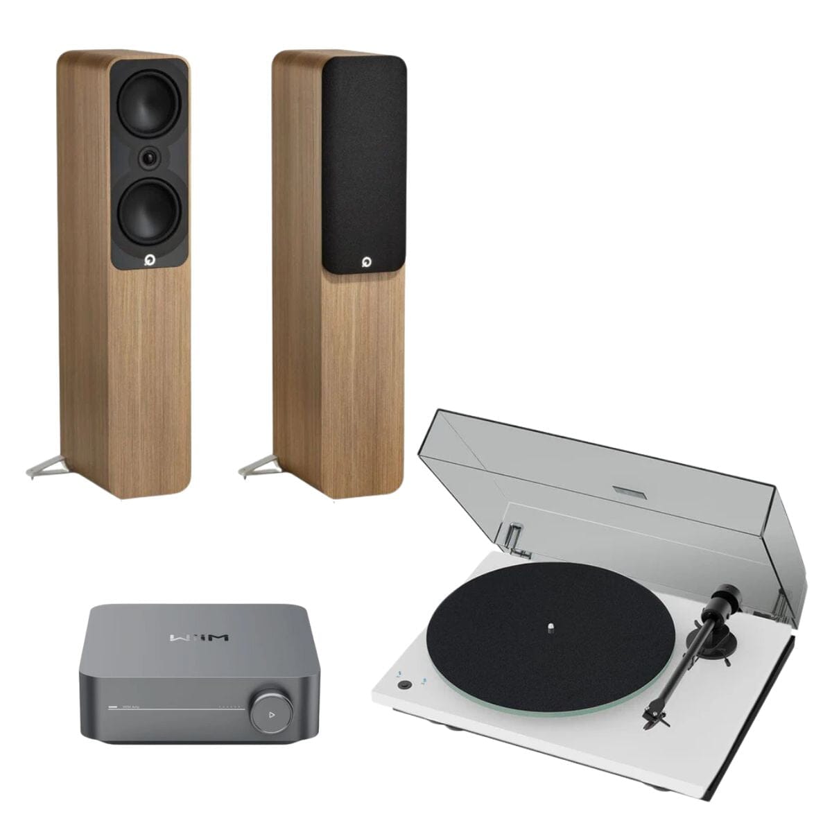 WiiM AMP + Pro-Ject T1 Phono SB + Q Acoustics 5000 Series Floorstanding Speakers Turntable Bundles WiiM 5050 Oak White