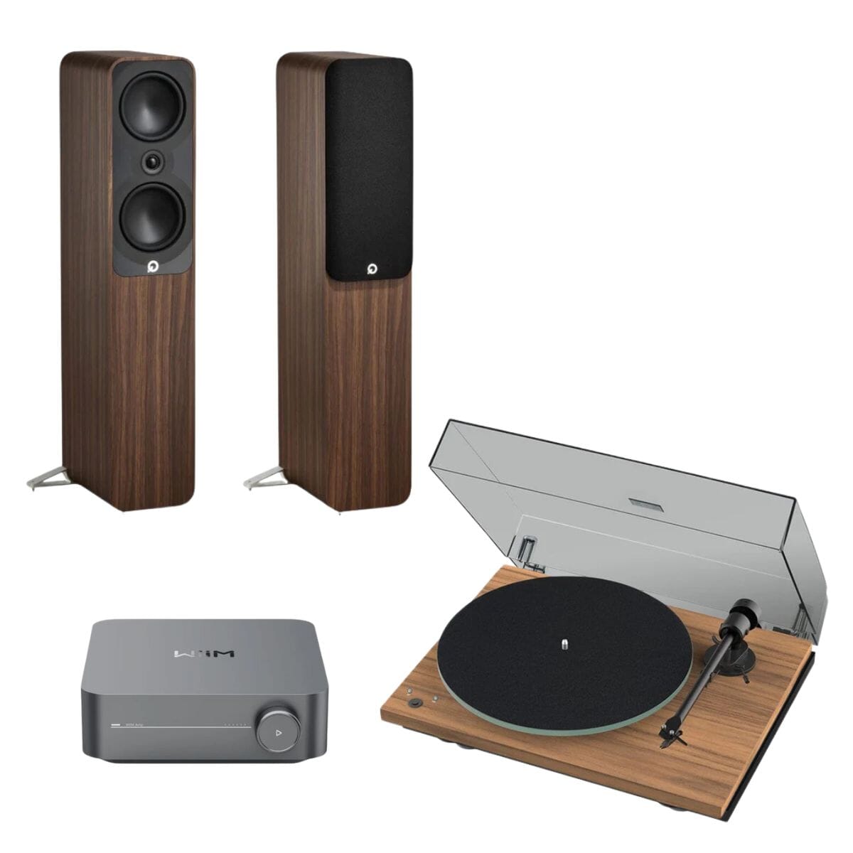 WiiM AMP + Pro-Ject T1 Phono SB + Q Acoustics 5000 Series Floorstanding Speakers Turntable Bundles WiiM 5050 Rosewood Walnut