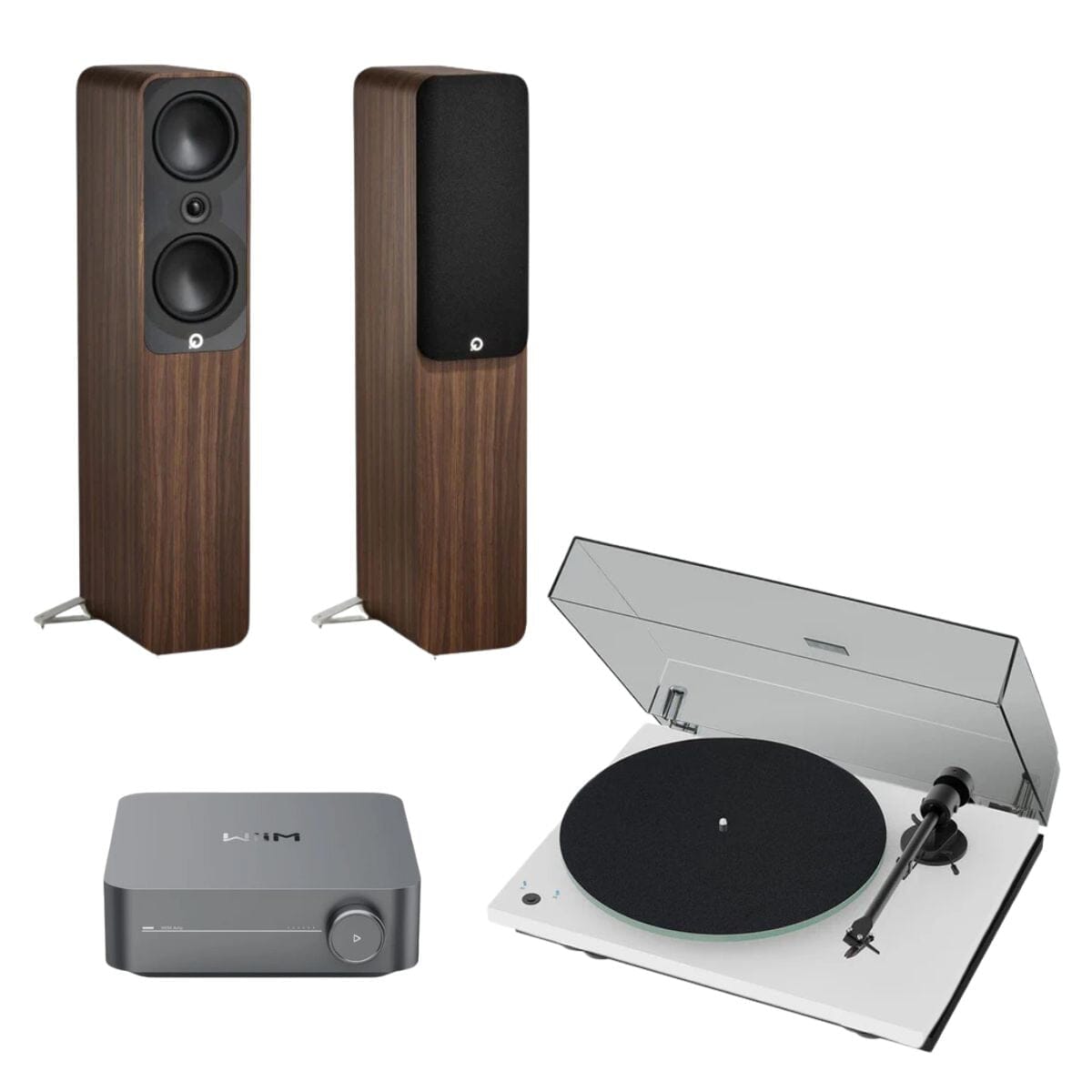 WiiM AMP + Pro-Ject T1 Phono SB + Q Acoustics 5000 Series Floorstanding Speakers Turntable Bundles WiiM 5050 Rosewood White