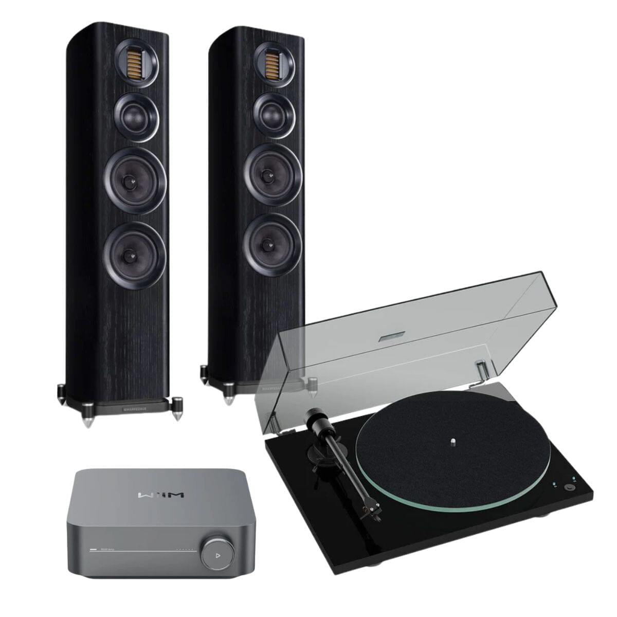 WiiM AMP + Pro-Ject T1 Phono SB + Wharfedale EVO Floorstanding Speakers - K&B Audio