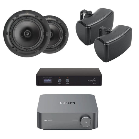 WiiM AMP + Q Acoustics QI65C Ceiling Speakers + QI45EW Indoor / Outdoor Speaker System - K&B Audio