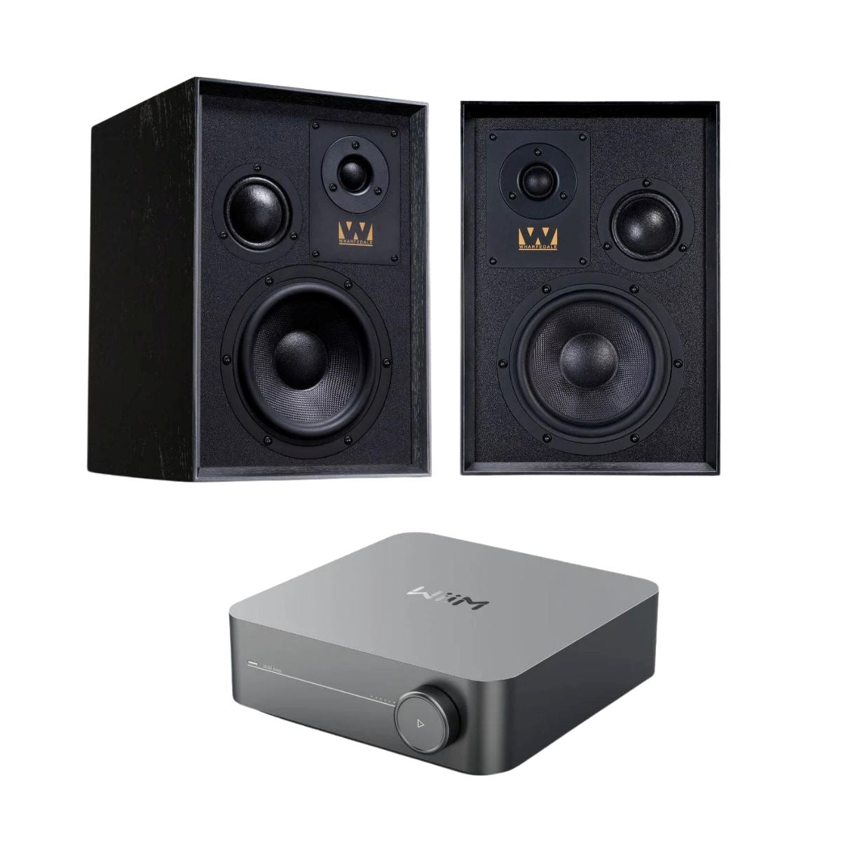 WiiM AMP + Wharfedale Super Denton Bookshelf Speakers - K&B Audio