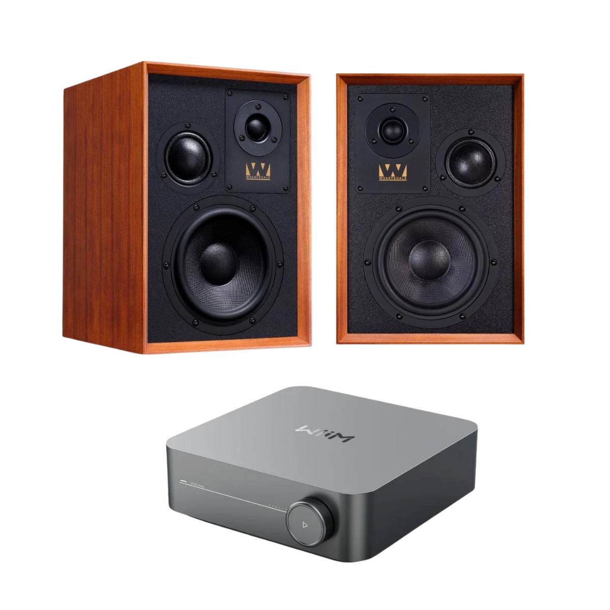 WiiM AMP + Wharfedale Super Denton Bookshelf Speakers - K&B Audio