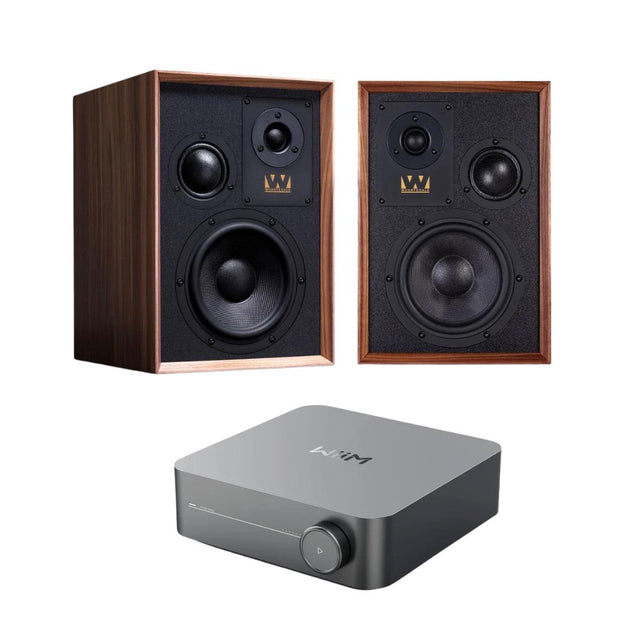 WiiM AMP + Wharfedale Super Denton Bookshelf Speakers - K&B Audio