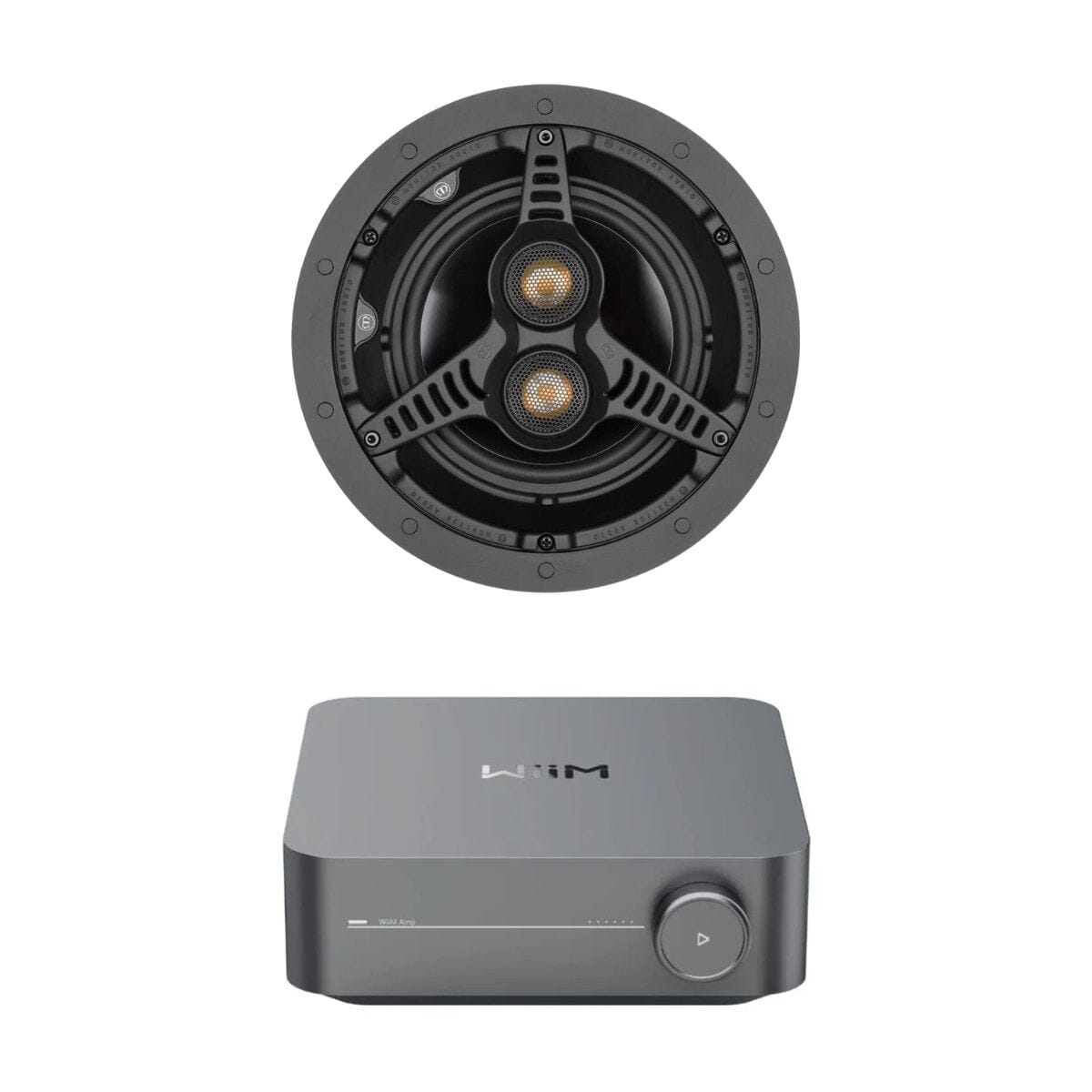 WiiM AMP Wi-Fi & Bluetooth Amplifier + Monitor Audio C165-T2 6.5" Stereo Ceiling Speaker - K&B Audio