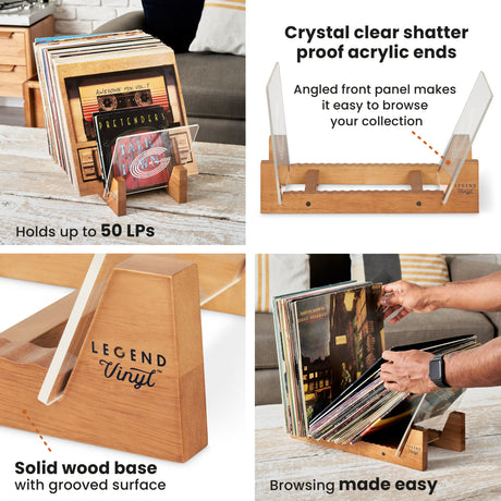 Legend Vinyl LP Record Storage Stand with Acrylic Ends - K&B Audio